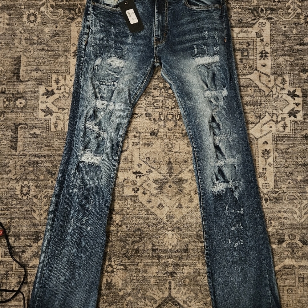 Blue Skinny Jeans with Gold Embellishments - Picture 6 of 6